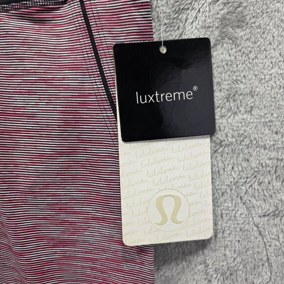 Lululemon Run Excel Crop Pants Womens 4 Pink Black Stripe Luxtreme Gel Pockets - Picture 3 of 10